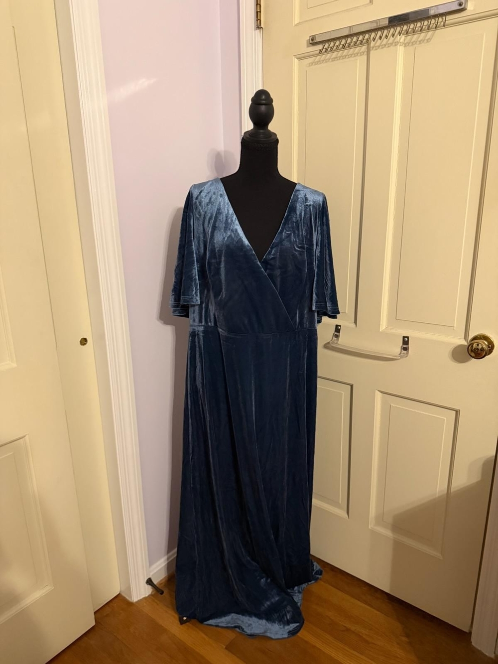 Blue Velvet Wrap Maxi Dress